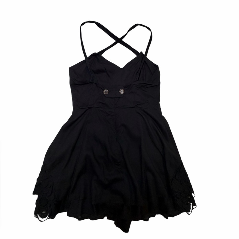 FREE PEOPLE | black mini fit and flare romper with lace detail